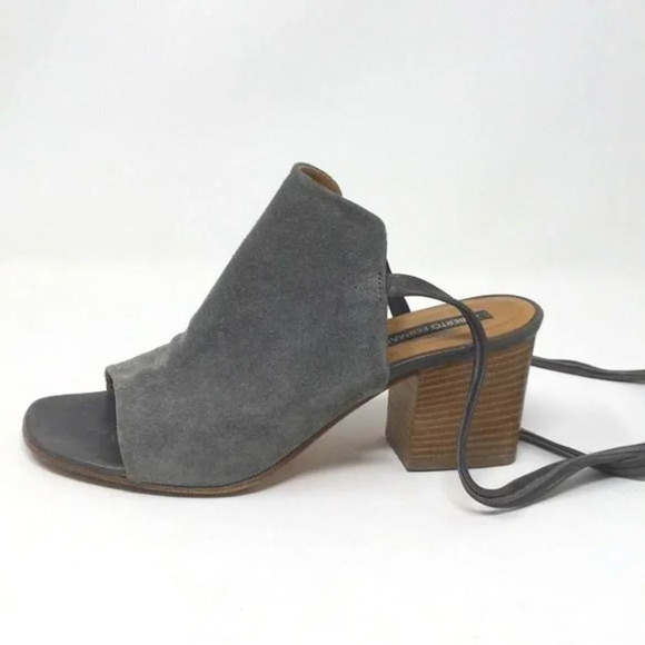 Alberto Fermani Shoes Sandals Heels Mules Lace Up Leg Italy Gray Suede 38 US 8 - Picture 2 of 16